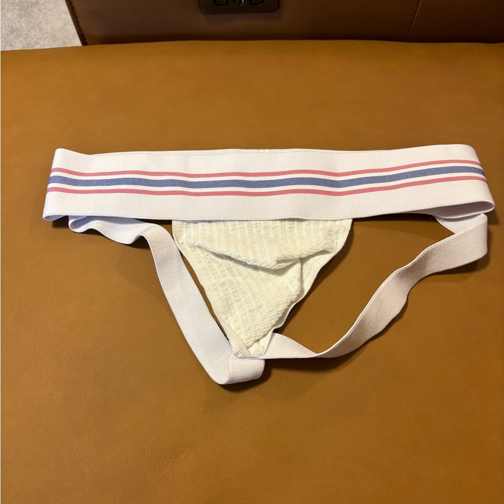 Jockmail White and Red Men's Jockstrap - Picture 2 of 3